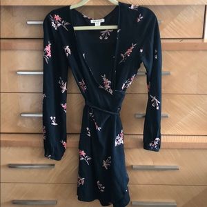 Floral wrap dress with long sleeves